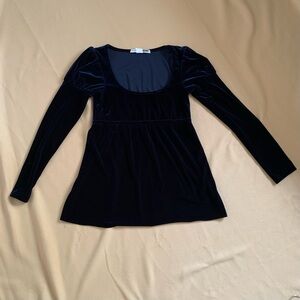 90s Y2K midnight blue princess balloon shoulder velvet top